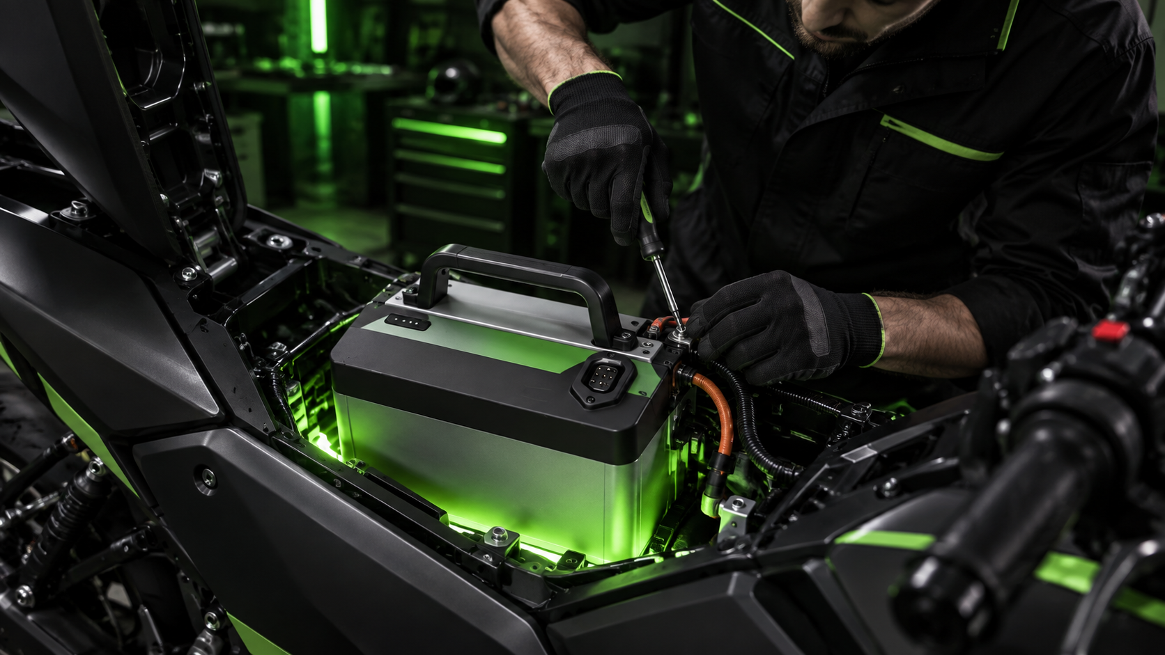 Técnico Stromkraft trabajando en batería de vehículo eléctrico